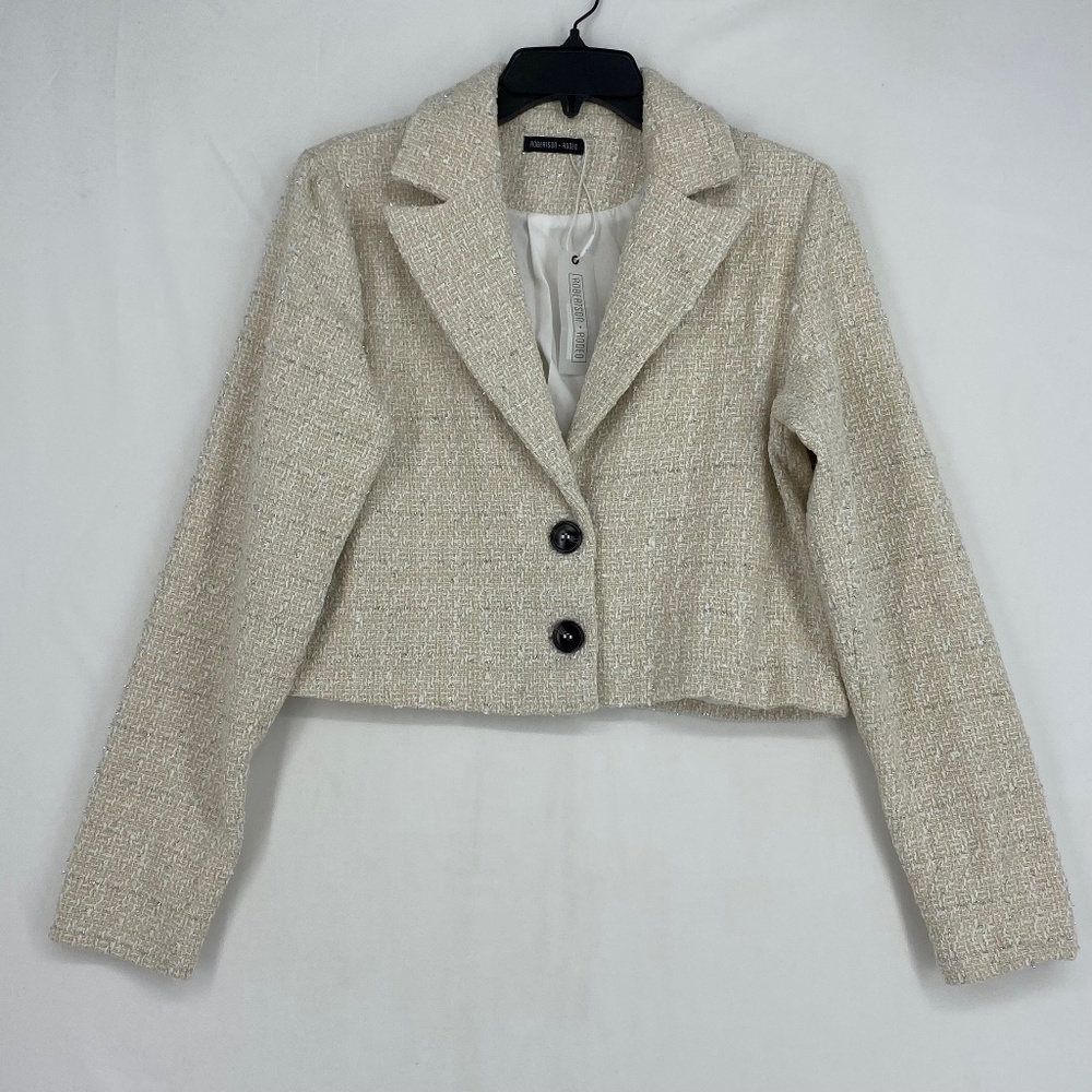 Robertson & Rodeo Womens Small Blair Cropped Blazer Cream Silver Metallic LS